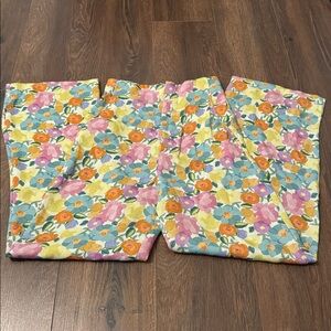 Zara Pink and Yellow Floral Wide Leg Pants